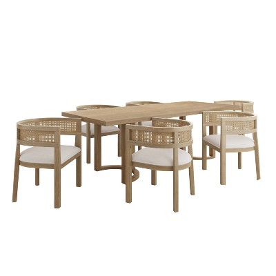 Christopher Knight Home Lythor 7pcs Cane and Rubberwood Upholstered Dining Set