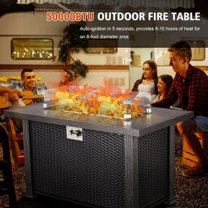 44 Inch Gas Fire Pit Outdoor Firepit Table, 50000BTU Rectangle Propane Fire Table with Cover & Rain Cover for Outside Garden Backyard Deck Patio - 1 of 4