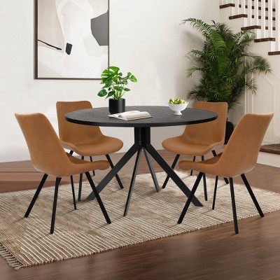 5-piece Dining Table Set for 4, Black Round Table with 4 Upholstered Armless Dining Chairs, Dining Room Furniture - Maison Boucle