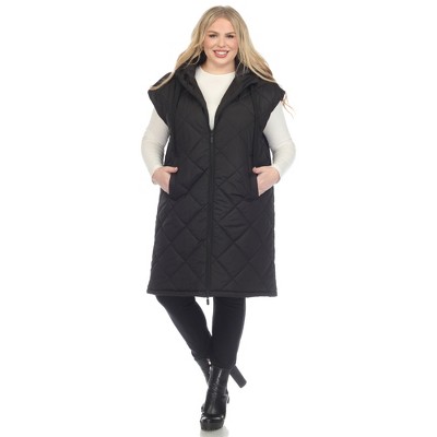 Plus Size Diamond Quilted Hooded Puffer Vest-White Mark