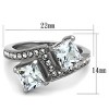 Slickblue Women’s Silver Ring, Two Square CZ Stones with Asymmetrical Top and Pave Band, Steel Finish, Size 5–10 - 2 of 4