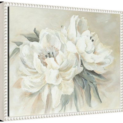 White Floral Beaded Frame Canvas Wall Art