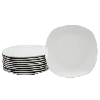 10.5" 10pk Porcelain Square Catering Dinner Plates White - Tabletops Gallery