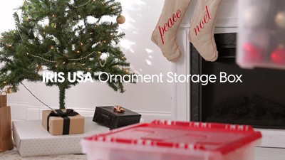 IRIS USA 60 Qt. 2 Pack Ornament Storage Box with Hinged Lid and Dividers,  Clear/Red, 2 units - Kroger