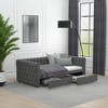 Twin Size Velvet Upholstered Daybed with Tufting, Button Accents, and Copper Nailhead Trim on Waved Arms - 4 of 4