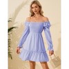 Women's Smocked Square Neck Short Dress Ruffle Long Puff Sleeve Casual Mini Dress Wedding Guest Dresses for Women - 4 of 4