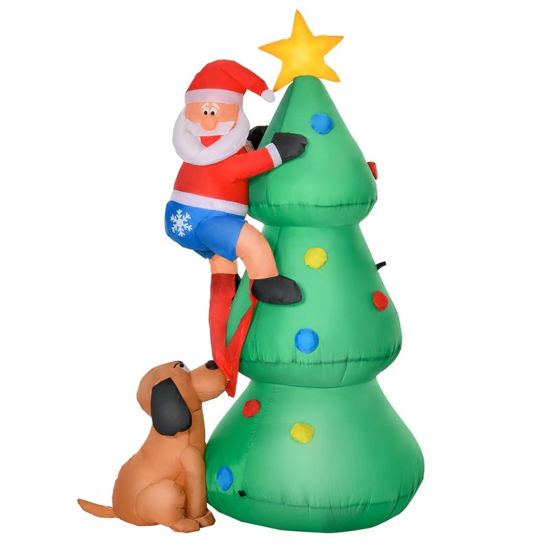 HOMCOM Outdoor Inflatable Christmas Tree Santa Claus Climbing Tree from Puppy Dog, LED Yard Inflatable Holiday Decoration for Front Lawn, 4 of 7