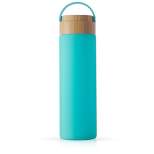 JoyJolt Glass Water Bottle with Carry Strap & Non Slip Silicone Sleeve - 20 oz - Turquoise