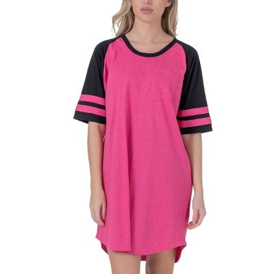 YafeMarte Women’s Short Sleeve Long Two Tone Nightshirt with Striped Sleeves and Pocket