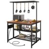 Kitchen Island with Stools, Storage, Power Outlet, Bakers Rack, Microwave Oven, for Kitchen Dining Living Room, Brown - 3 of 4