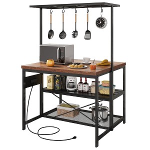 Kitchen Island, 3 Tier Bakers Rack, Island Table for Kitchen with Seating Bakers Rack, Large Coffee Bar Table, Storage Shelf - 1 of 4