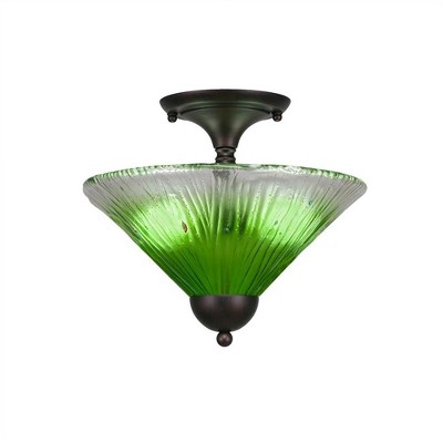 Toltec Lighting Any 2 - Light Flush Mount in  Bronze with 12" Kiwi Green Crystal Shade