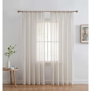 HLC.ME Penelope Faux Linen Textured Privacy Sheer Light Filtering Rod Pocket Curtains Panels, Set of 2 - 1 of 4