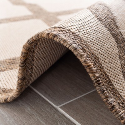 Cream and Beige Geometric Synthetic Rectangular Area Rug 5'3" x 7'6"
