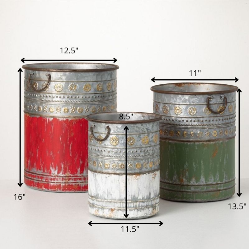Patinaed Holiday Container Multicolor 16"H Metal Set of 3, 4 of 5