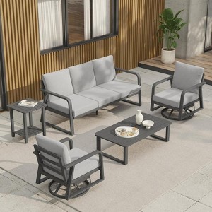 SUGOLD 5-Piece Aluminum Patio Conversation Set with Gray Cushions and Swivel Chairs - 1 of 4