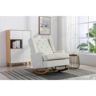 CAVINAS Polyester Glider Rocking Chair with High Backrest,Modern Upholstered Rocking Chairs,Nursery Accent Chair for Bedroom,White