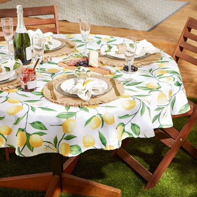 Lemon Bliss 60" Round Stain Resistant Fabric Tablecloth