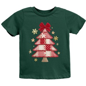 Christmas Tree Red Patchwork Print - Youth Short Sleeve Graphic T-Shirt - 1 of 4