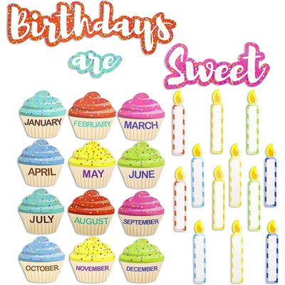 Juvale 63 Pieces Classroom Cutouts Set Birthday Cupcakes And Candles ...