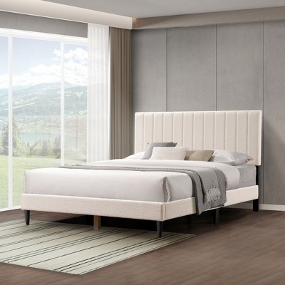 NicBex Queen Upholstered Bed Frame with Tufted Headboard,Platform Bed with Wood Slats Support,Noise-Free,No Box Spring Needed,Easy Assembly,White