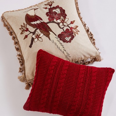Astrid Embroidered Bird Square Decorative Pillow