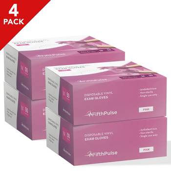 FifthPulse Bulk Case of Disposable Vinyl Exam Gloves, Pink, Boxes of 50, Size Small - Powder-Free, Latex-Free, 3-Mil Thickness - 4 Pack