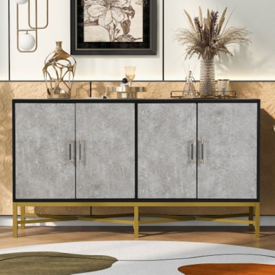 Unique 4-Door Cabinet with Metal & Cross-Legged Design - Perfect for Living Rooms, Entrances, and Studies