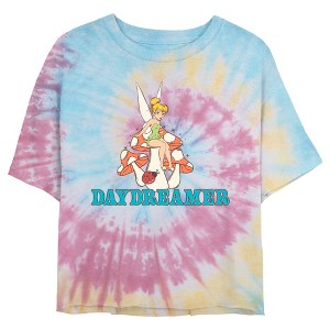 Juniors Womens Peter Pan Tinker Bell Daydreamer Mushroom Crop T-Shirt - 1 of 4