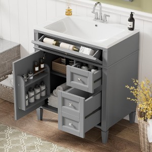 YOOCOZZ 30'' Bathroom Vanity with Top Sink,2 Drawers and a Tip-out Drawer - 1 of 4