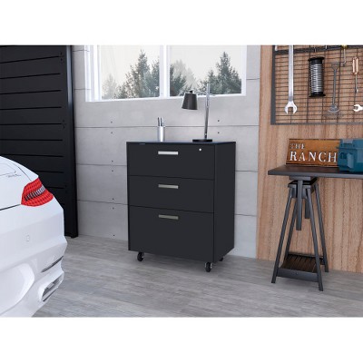 Anybear 3 Drawers Storage Cabinet with Casters, Black Wengue Finish