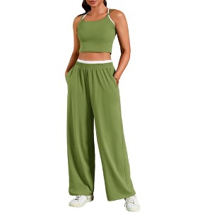 ATHLECHIC Women's Summer 2 Pieces Outfits Tracksuit Crop Camisole and Wide Leg Pants Lounge Sets - 1 of 4