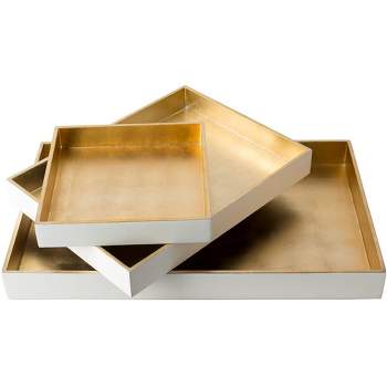 Mark & Day Brezovo 2"H x 12"W x 20"D, 2"H x 11"W x 14"D, 2"H x 9"W x 9"D Glam White Decorative Trays and Platters