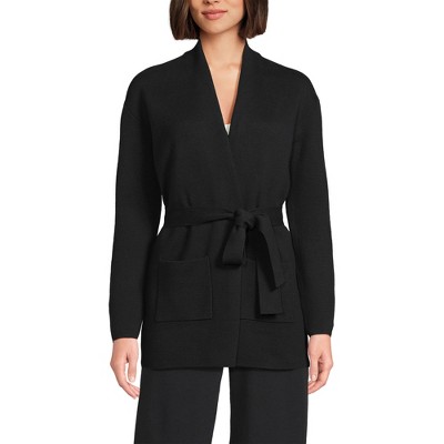 Lands' End Women's Fine Gauge Milano Belted Long Line Cardigan Sweater