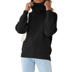 Womens Turtle Neck Ribbed Knit Pullover Casual Sweater Top - 1 of 3