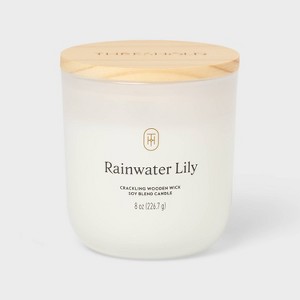Milky Glass Wooden Wick Rainwater Lily Jar Candle 8oz - Threshold™ - 1 of 3