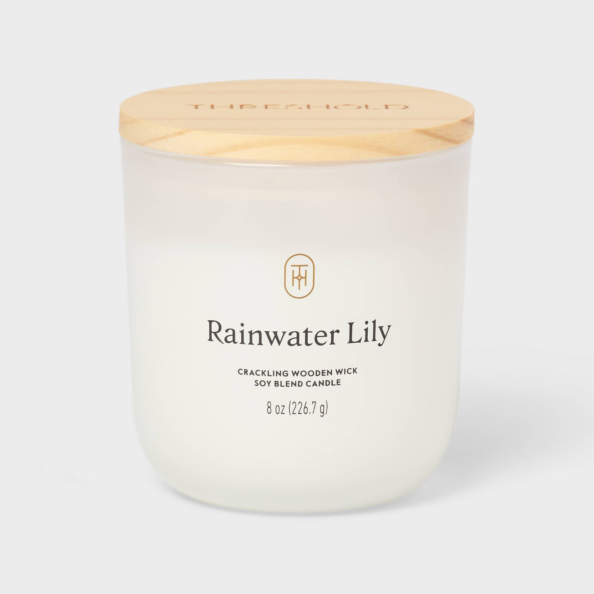 Milky Glass Wooden Wick Rainwater Lily Jar Candle 8oz - Threshold™
