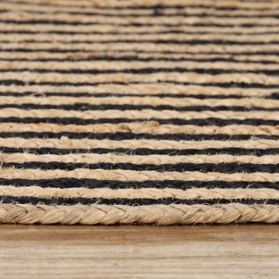 Handwoven Black and Beige Braided Jute Reversible Area Rug, 2' x 3'