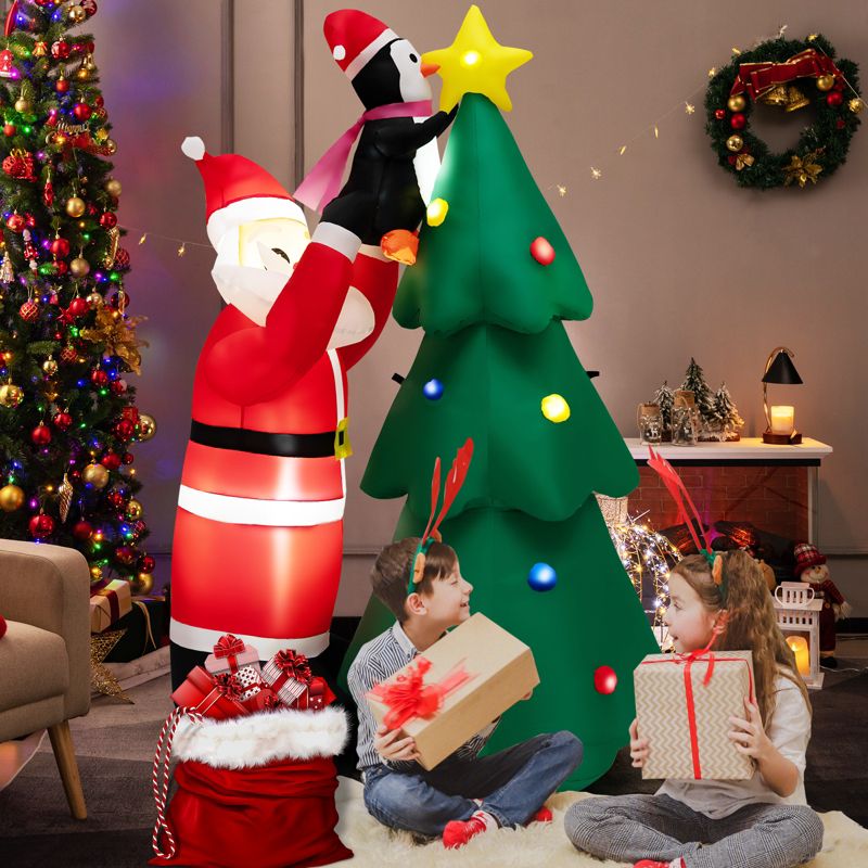 Tangkula 6 FT Inflatable Christmas Tree with Santa Claus & Penguin Blow Up Christmas Decoration with Built-in LED Lights, 3 of 11