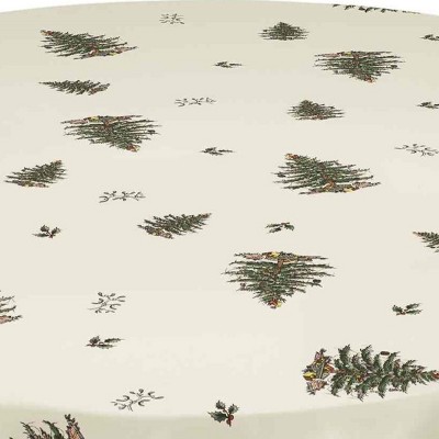 Holiday Christmas Tree Tartan Round Fabric Tablecloth