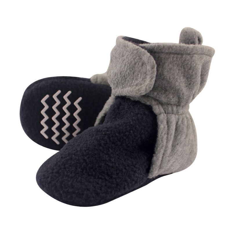 Hudson Baby Infant and Toddler Boy Cozy Fleece Booties, Navy Heather Gray, 1 of 4