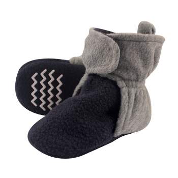 Hudson Baby Infant and Toddler Boy Cozy Fleece Booties, Navy Heather Gray