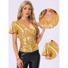 INSPIRE CHIC Women's Summer V Neck Ruffle Short Sleeve Shiny Metallic Wrap Blouse - 2 of 4