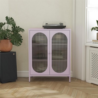 INFURNIC Decorative Storage Cabinets Short 2-Door Metal Accent Cabinet with Fluted Glass Stylish Adjustable Storage, Purple, 31.5"*15.75"*39.96"