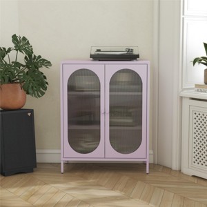INFURNIC Decorative Storage Cabinets Short 2-Door Metal Accent Cabinet with Fluted Glass Stylish Adjustable Storage, Purple, 31.5"*15.75"*39.96" - 1 of 4