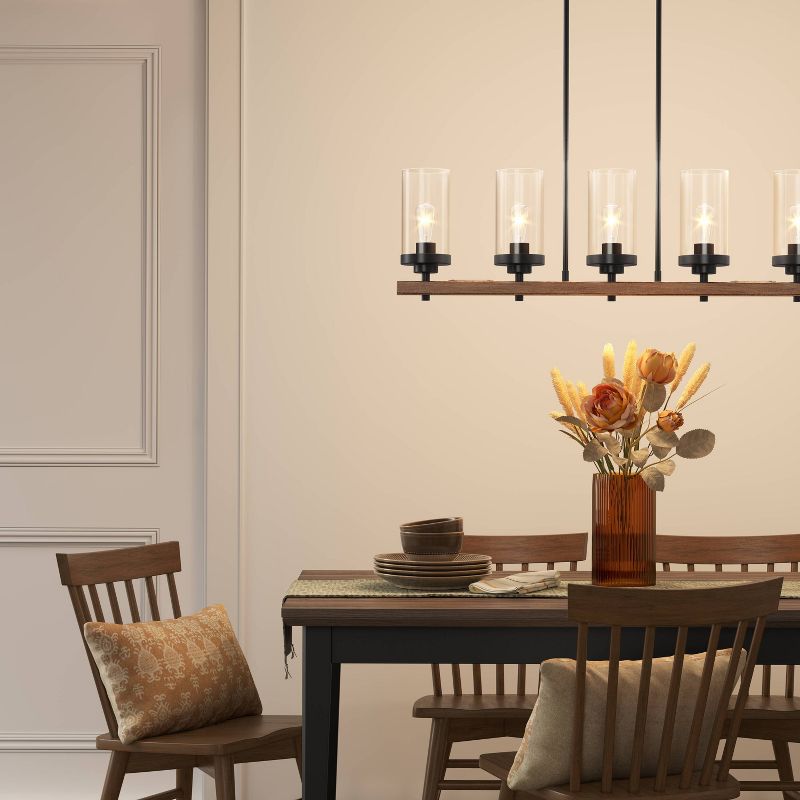 Wood Linear Ceiling Chandelier Wood Tone - Threshold&#8482;, 3 of 5