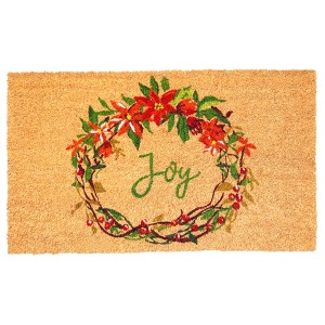 HomeRoots 24" X 36" Brown Red And Green Christmas Outdoor Coir Door Mat - 1 of 4