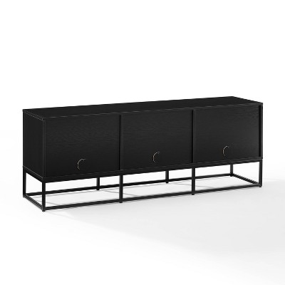 Black Steel Minimalist Media Console with Vinyl Storage