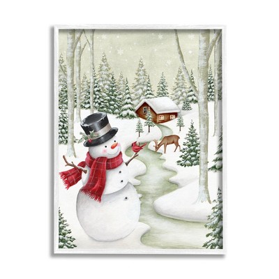 Stupell Industries Snowman on Snowy Path Black Framed Giclee Art