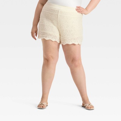 Women's High-Rise Crochet-Style Pull-On Shorts - A New Day™